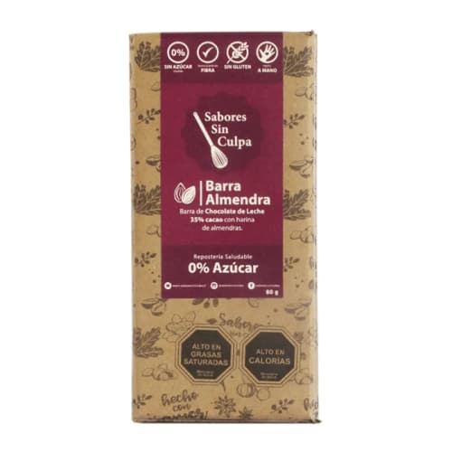 Barra de Chocolate con Almendras - Sabores Sin Culpa 80 grs.