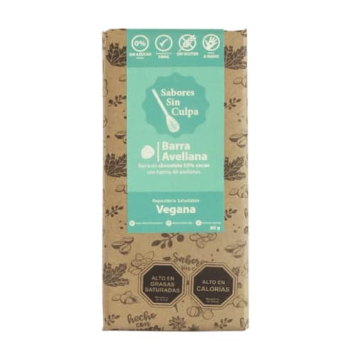 Barra de Chocolate con Avellanas Vegana - Sabores Sin Culpa 80 grs.