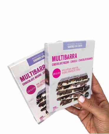 Multibarra Chocolate Negro con Ciruela y Chocolate Blanco - Sabores Sin Culpa - 140 grs.